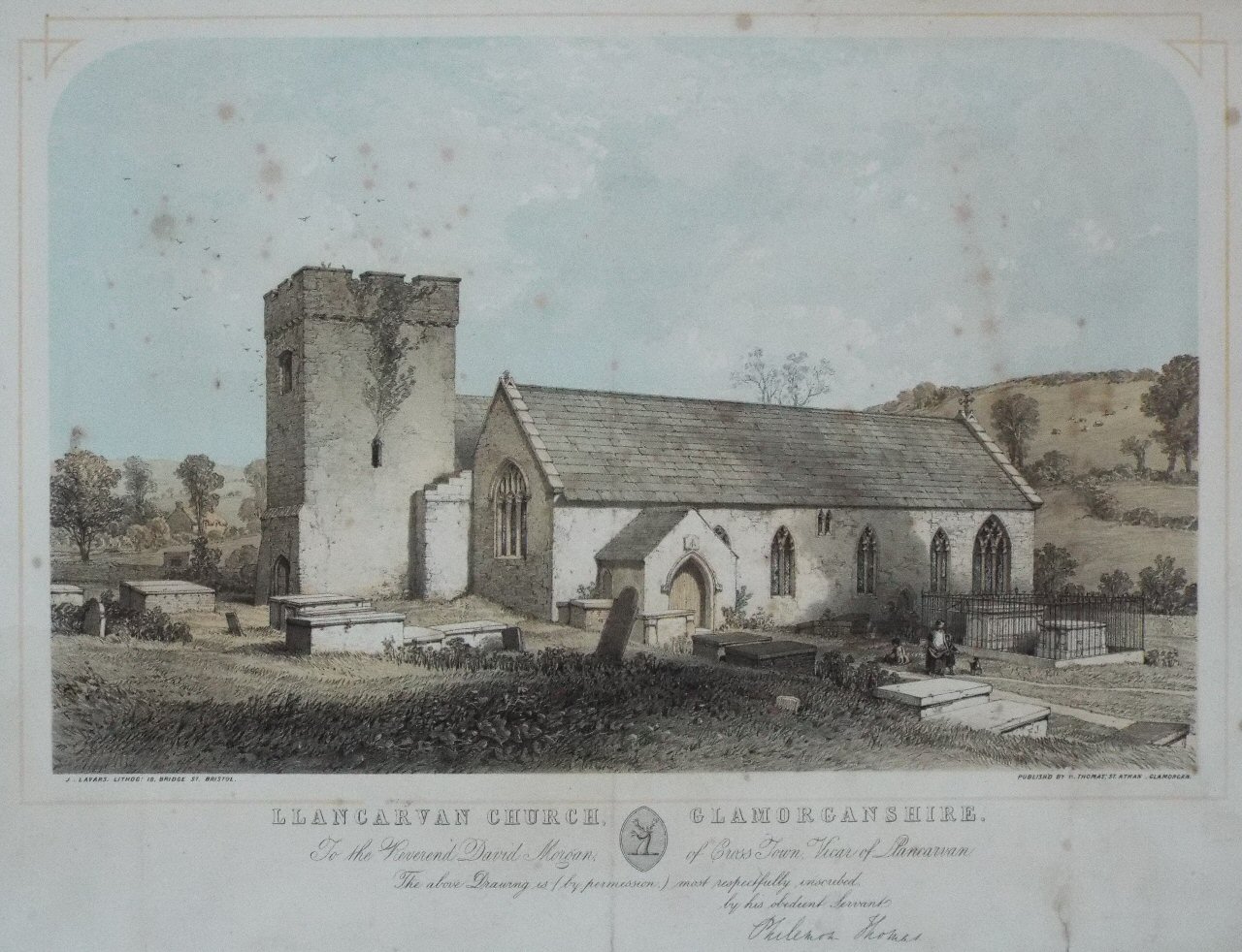 Lithograph - Llancarvan Church, Glamorganshire. - Lavars